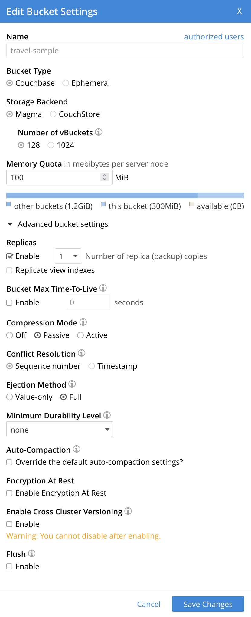 bucket edit dialog expanded