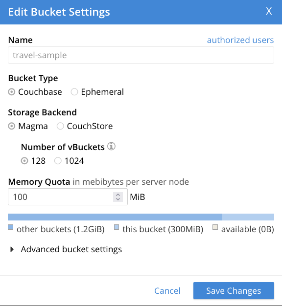 bucket edit dialog initial