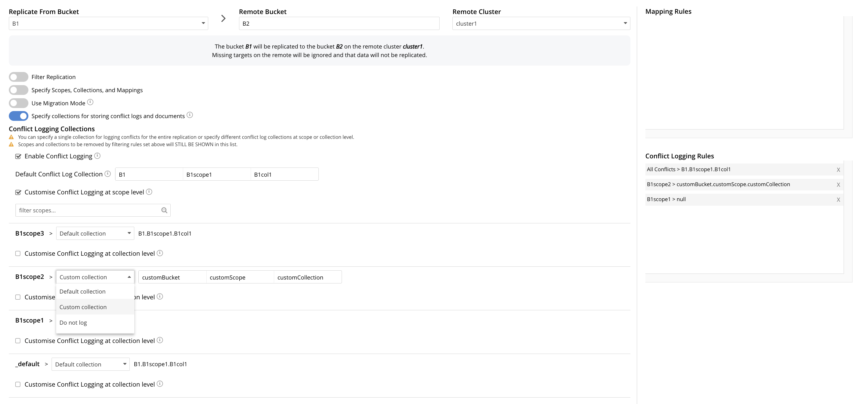 customise conflict logging at scope
