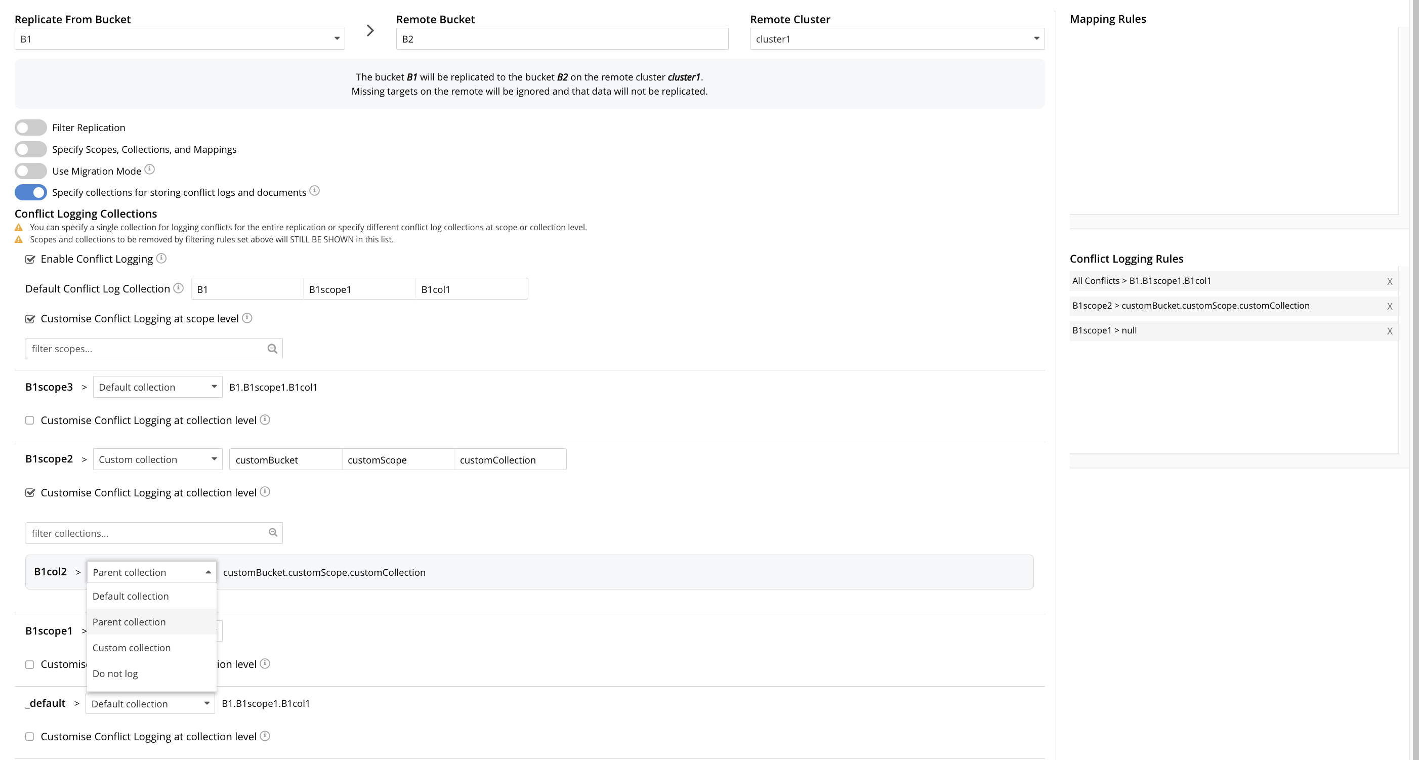 customise conflict logging collection