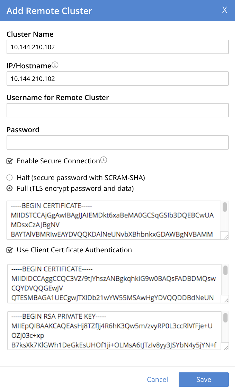 xdcr edit remote cluster dialog expanded with certs