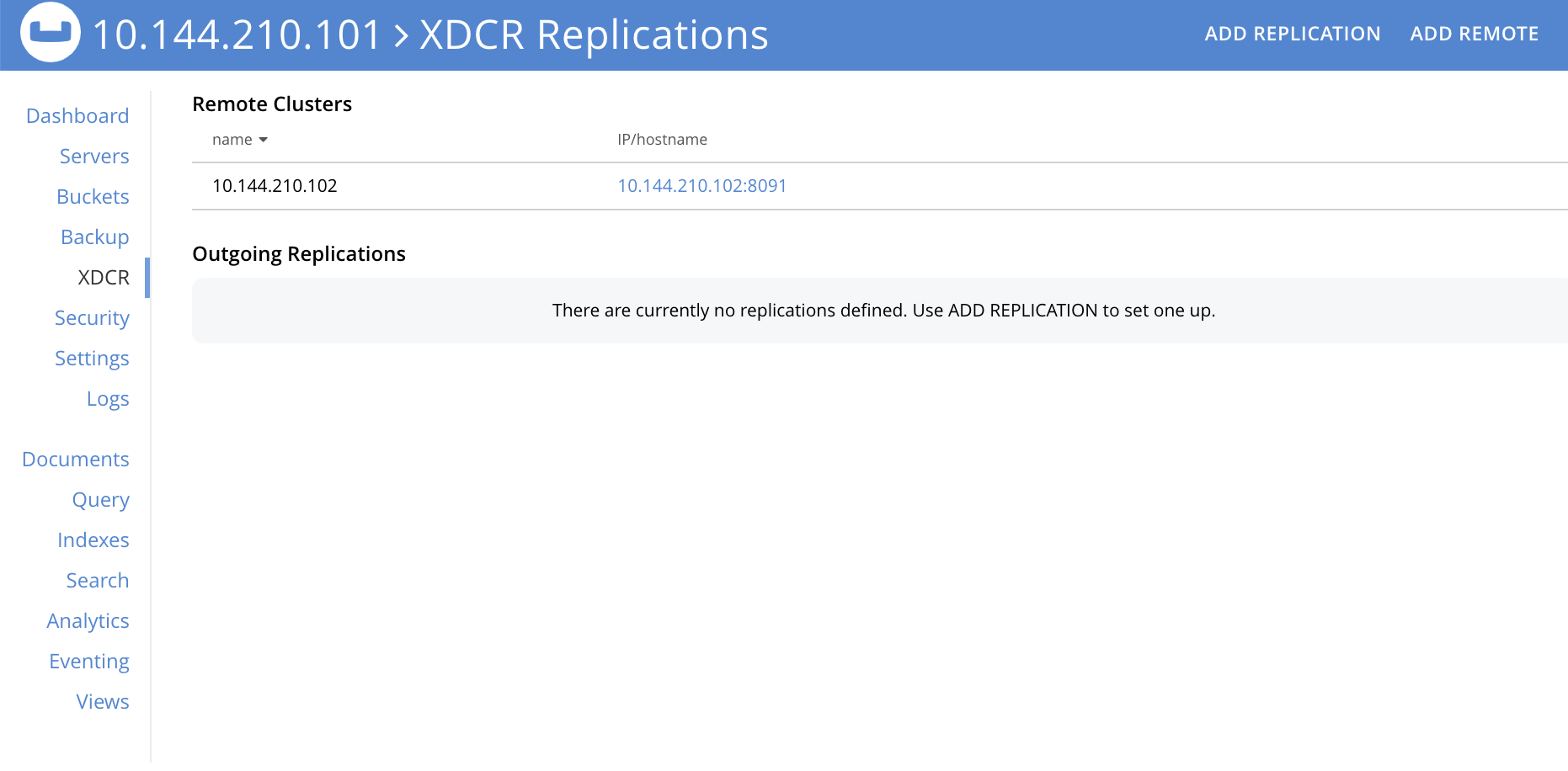 xdcr replications screen with reference