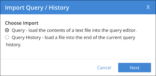 The Import Query / History window