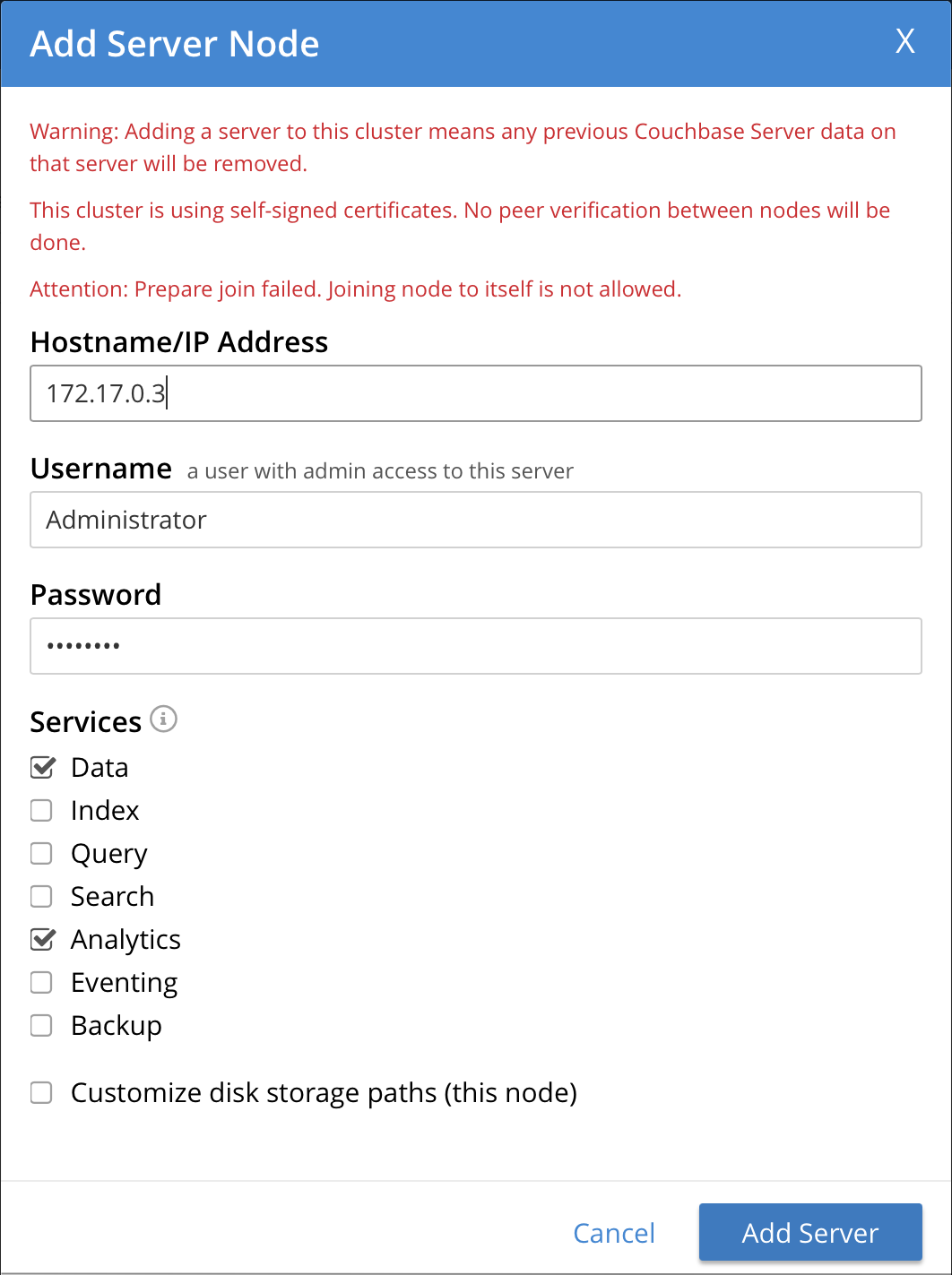 Add Server Node with Data and Analytics Services