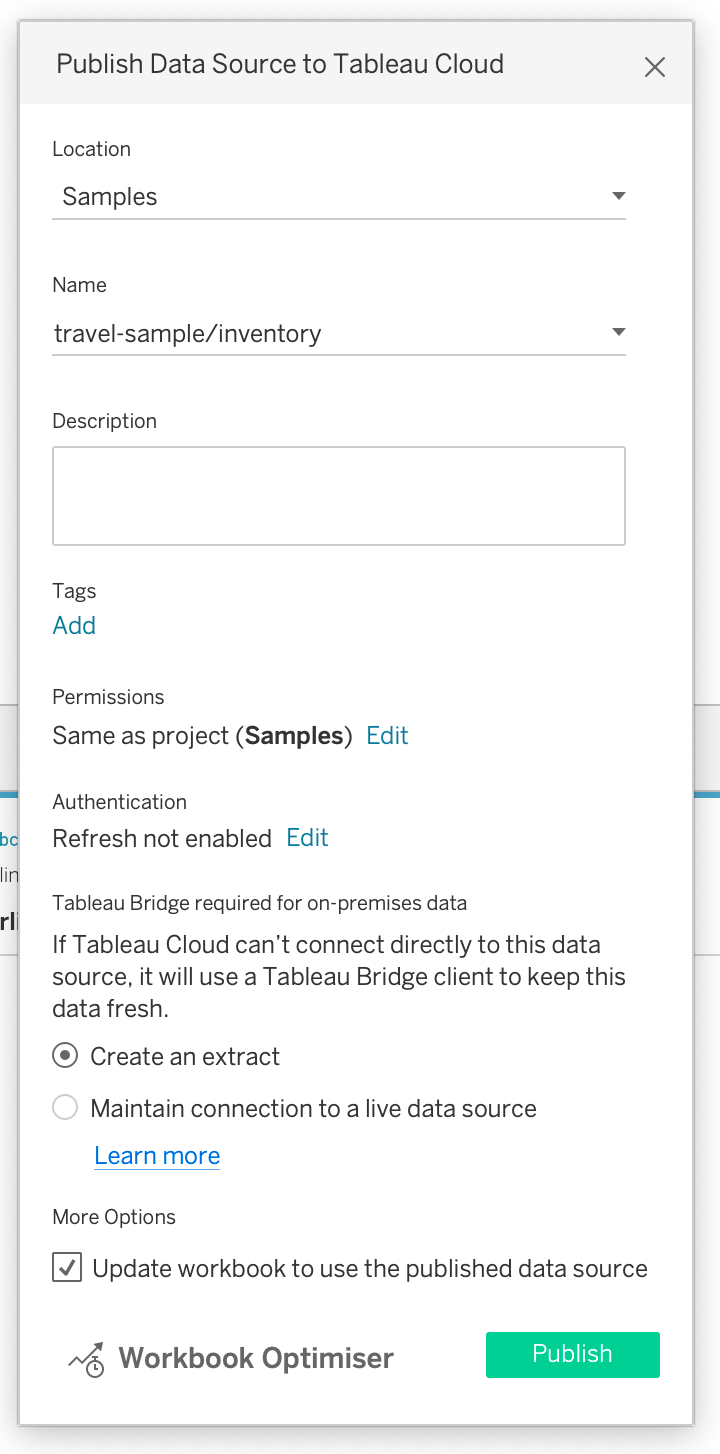 Publish Data Source Dialog